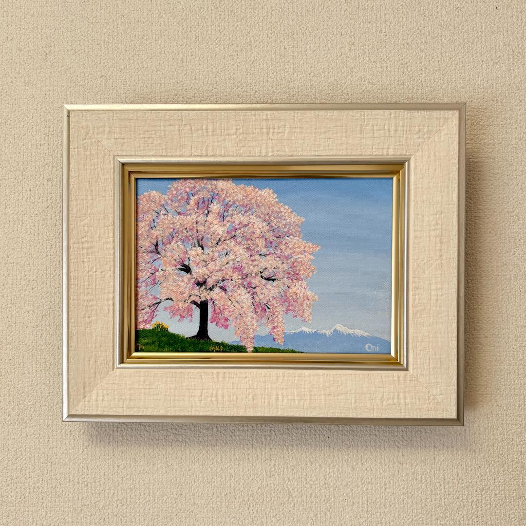 アクリル画　原画　「サクラ咲く03」額縁付き　SMサイズ　キャンバス