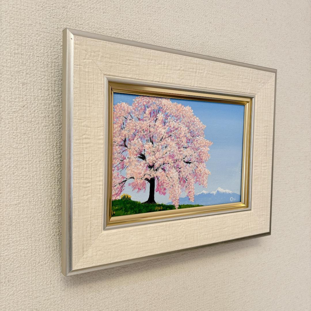 アクリル画　原画　「サクラ咲く03」額縁付き　SMサイズ　キャンバス