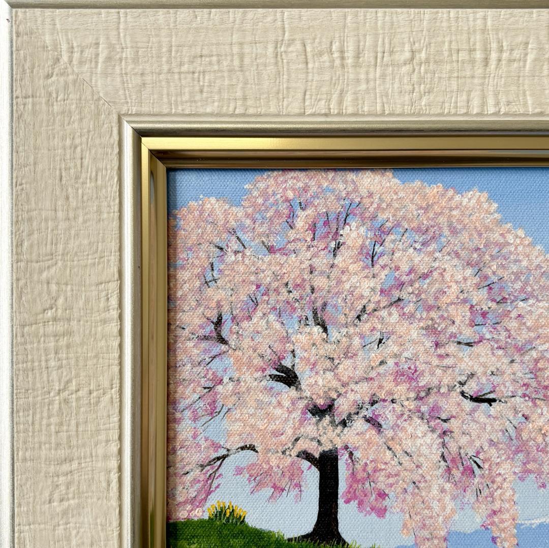 アクリル画　原画　「サクラ咲く03」額縁付き　SMサイズ　キャンバス