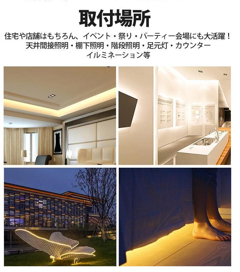 二列式ledテープ 100v家庭用ACアダプター5m調光器付間接照明8色選択
