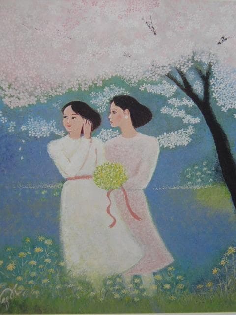 平林和子、【春の想い】、希少画集画より、状態良好、新品高級額装付