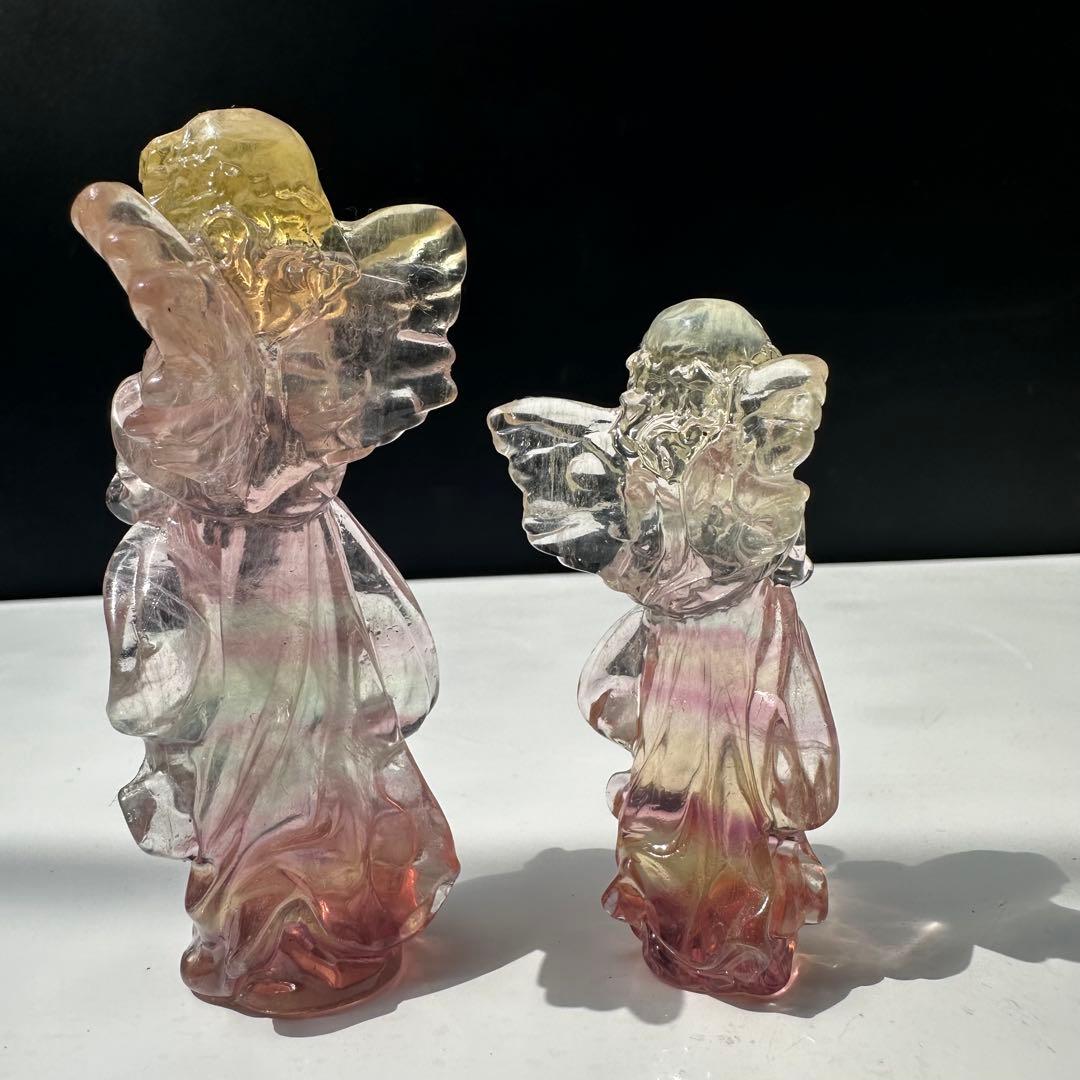 天然石天然フローライト エンジェル 彫刻置物｜癒し・守護・幻想カラー天然石
