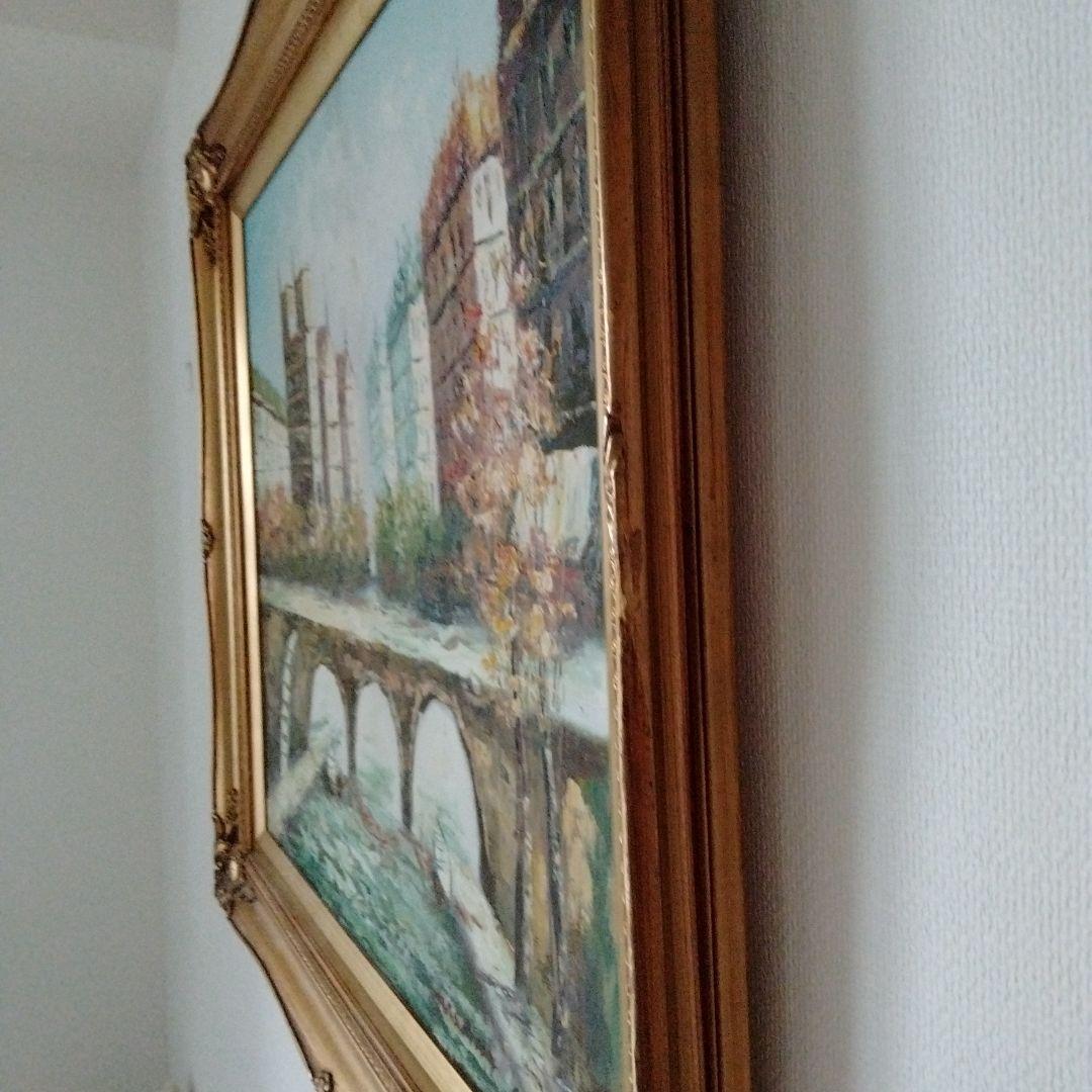 大型油絵 ヨーロッパ風景画 装飾的ゴールドフレーム　アンティーク　油彩画