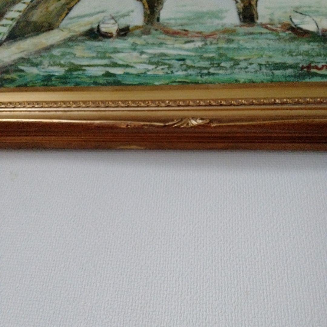 大型油絵 ヨーロッパ風景画 装飾的ゴールドフレーム　アンティーク　油彩画