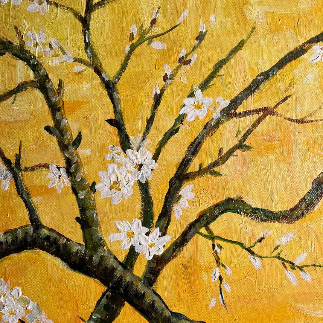 ★秀作★ 手書き油絵 ゴッホ 花咲くアーモンドの枝 絵画 額付き 油彩画