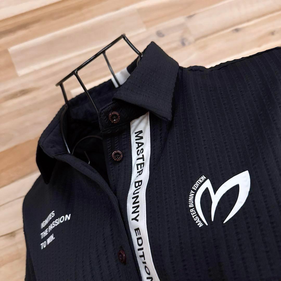 美品【マスターバニーエディション】マルチロゴ サッカー ゴルフ ポロシャツ黒×白
