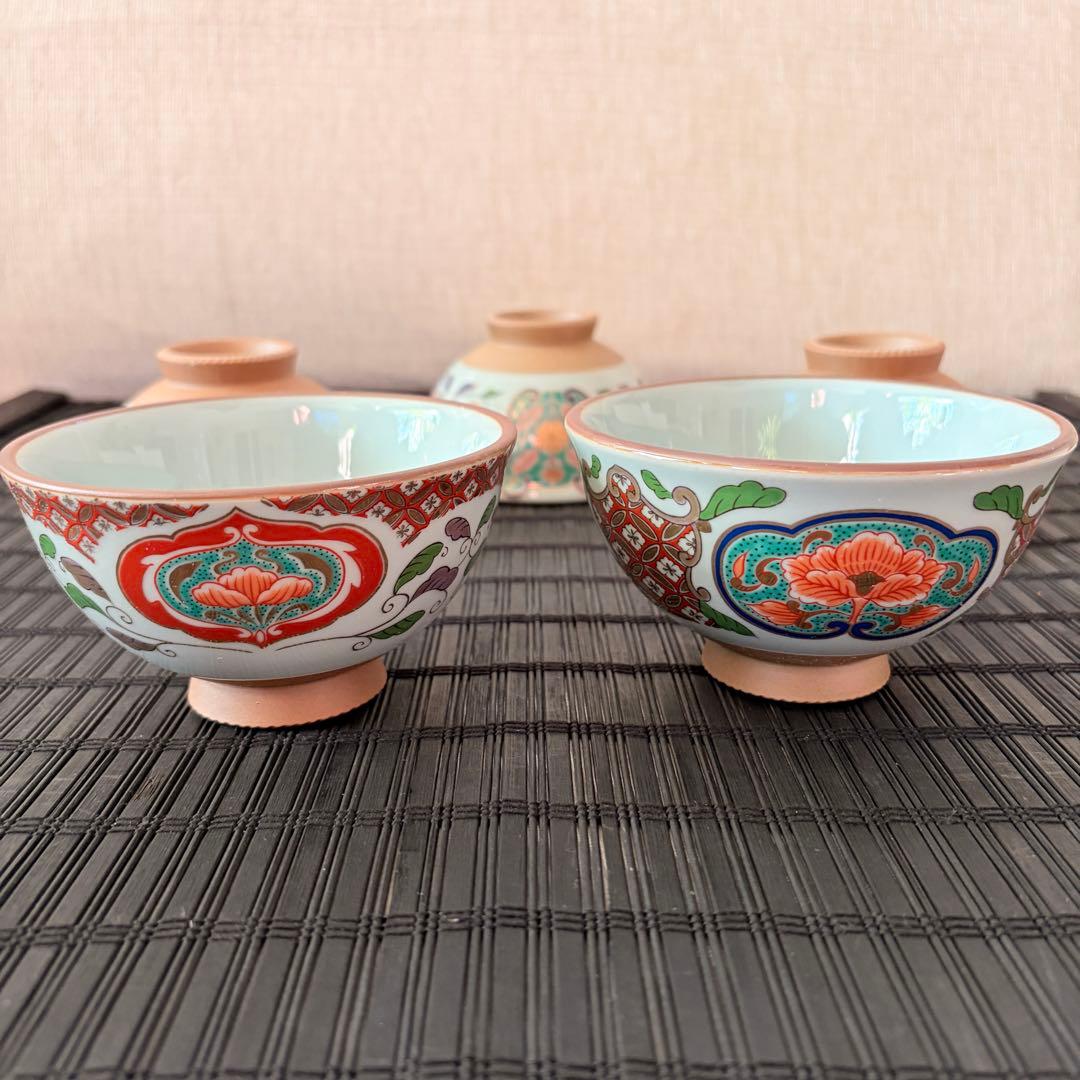 【未使用品】有田焼 南蛮絵変わり古伊万里 吉祥紋高級飯椀 茶碗揃 ご飯茶碗 ５客