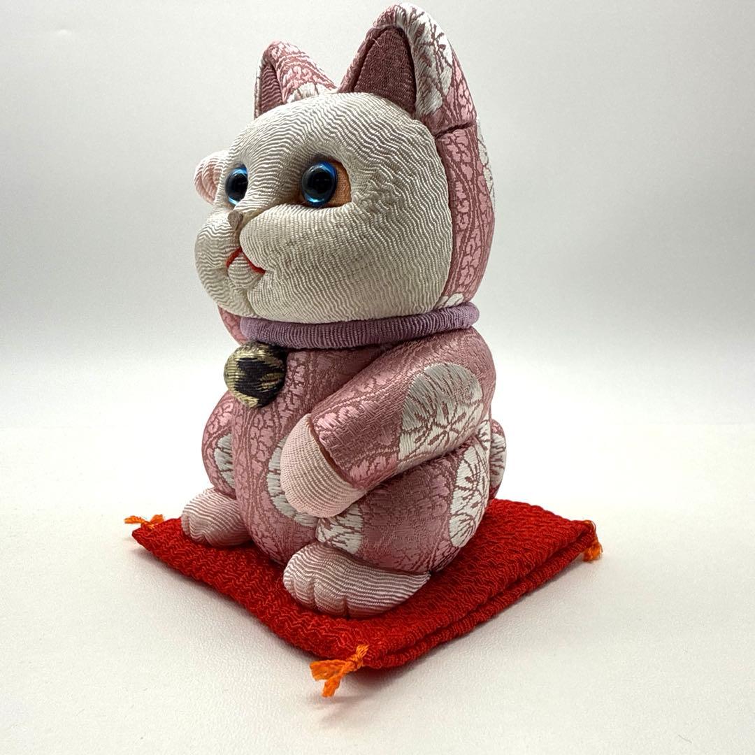 柿沼東光作 江戸木目込み人形 招き猫 (小)正絹有職B
