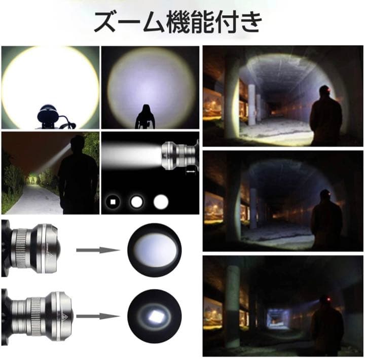 LEDヘッドライト 電池式 500lm 高輝度 ヘッドランプ 単3電池 防水