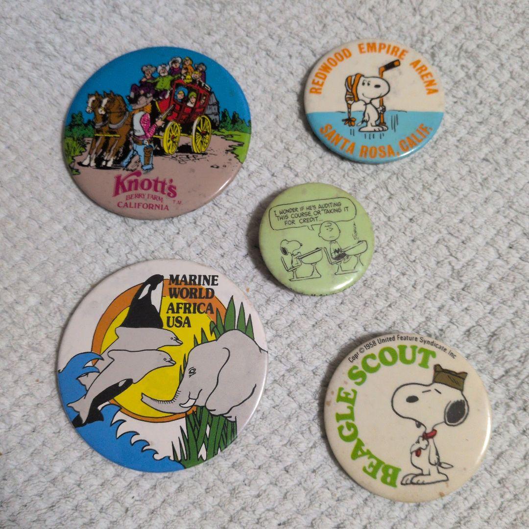 希少ビンテージ1980年代スヌーピー等缶バッジ5セット
