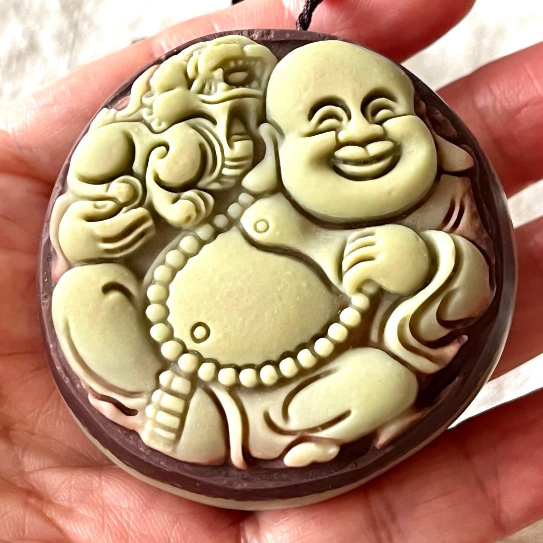 チョコレートパープル ローブジェイド 布袋様 彫刻 本翡翠 レア 一点物