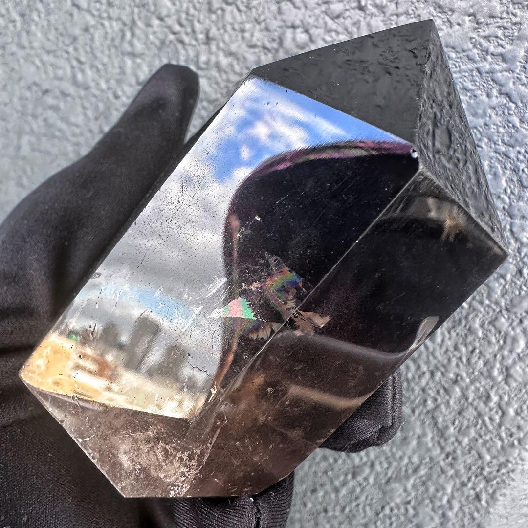 【金運· 魔除 ·浄化】レインボー☆煙水晶スモーキークォーツ六角柱原石A1293