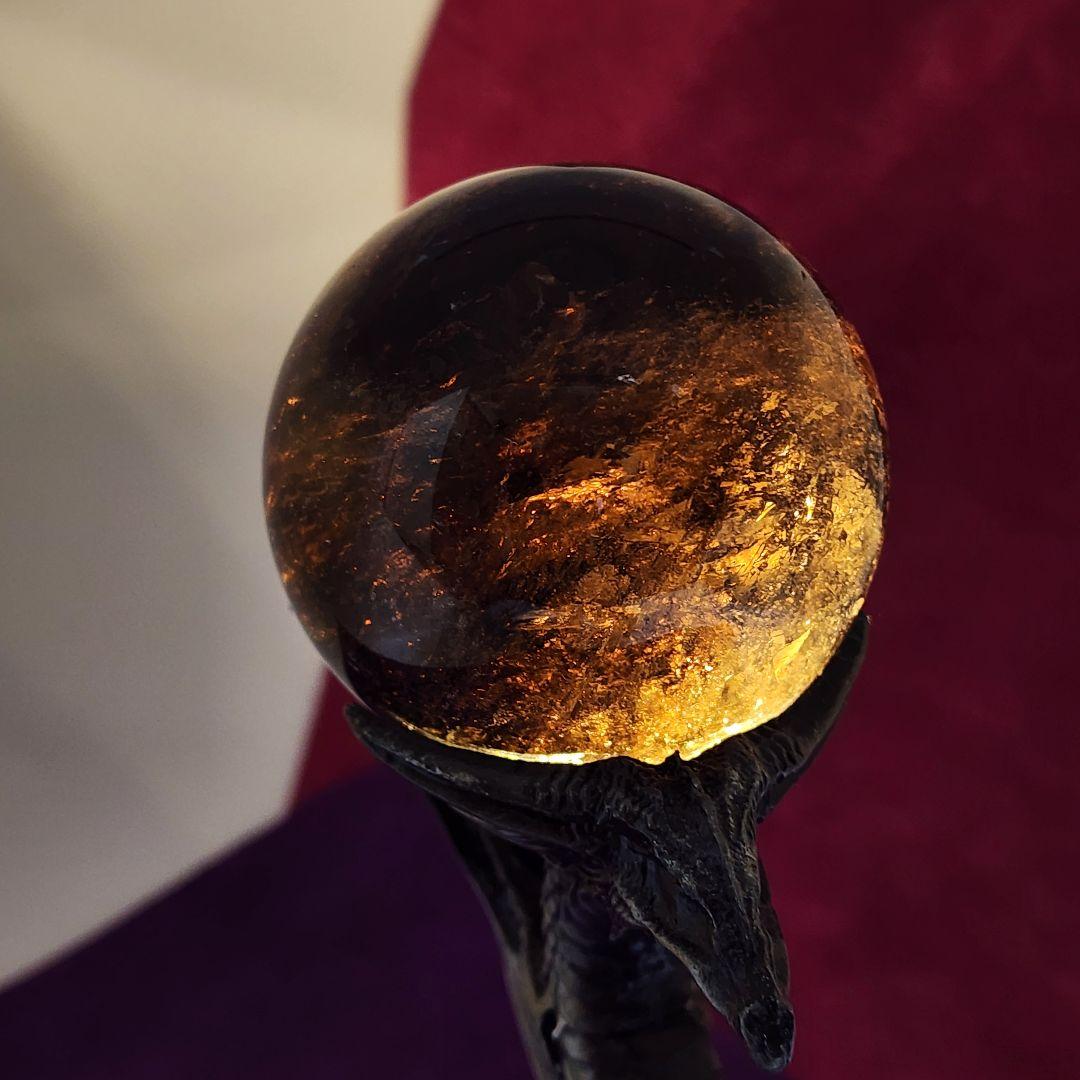 天然スモーキーモリオン スフィア約6.5cm◆最強魔除けと浄化◆光る台座付