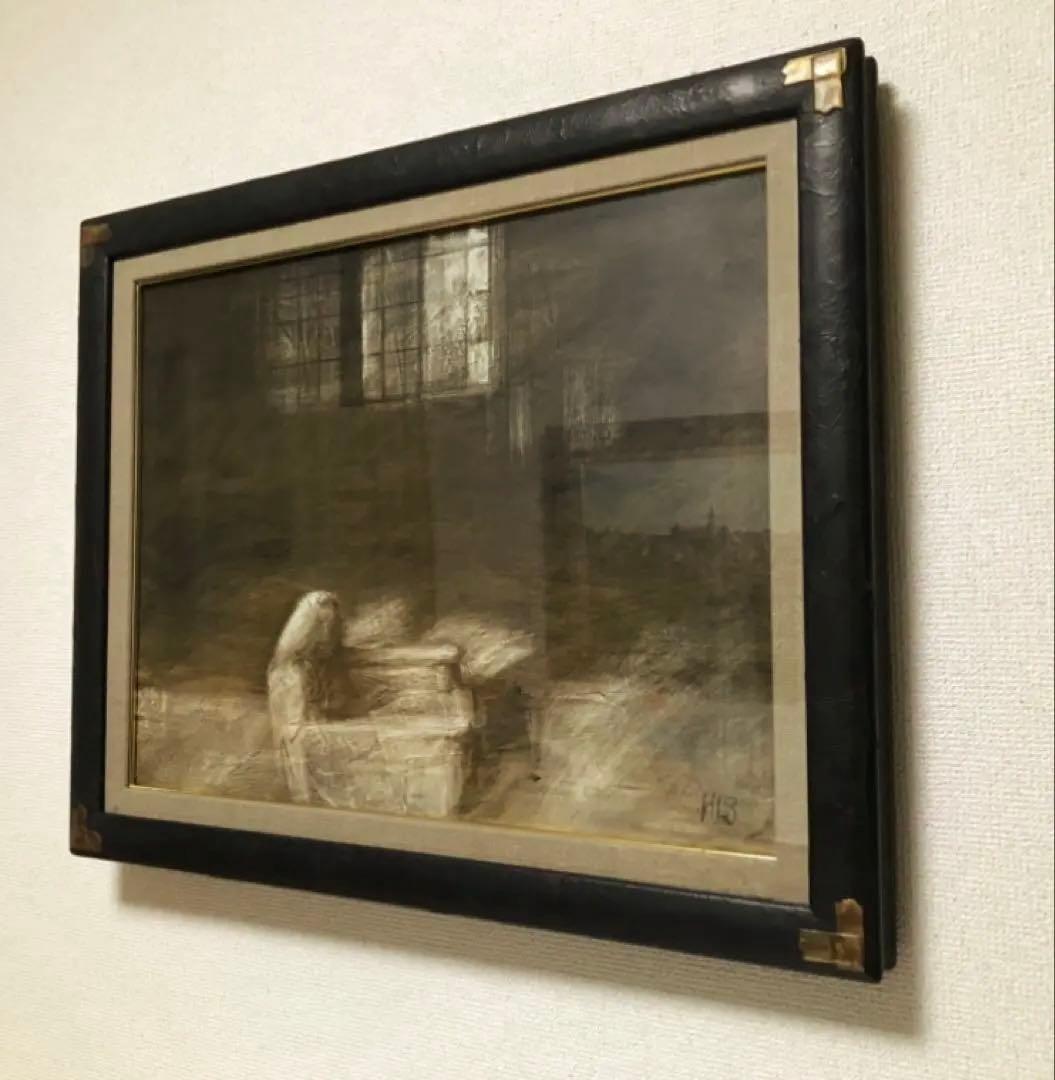 渡辺久子【まどろみ】油彩 P10号 モダンアート 風景画 油絵 絵画 漆黒額縁