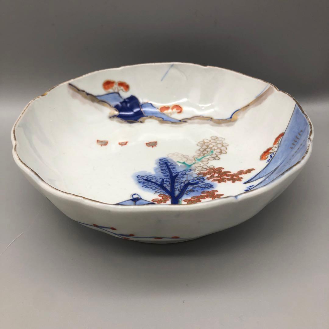 明治旧家蔵出し古伊万里富士山金彩鉢ボウルなます皿15cm4個アンティーク食器
