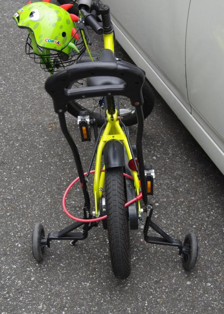 幼児用自転車、補助輪、コーチハンドル、折畳みペダル、ジュニアシート付
