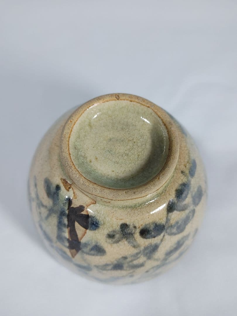 御深井焼　萩図呉須茶碗