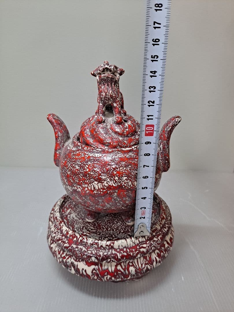 美品 未使用 箕面焼 二代松田箕山 獅子付き 耳付き 三ツ足香炉 茶道具 共箱