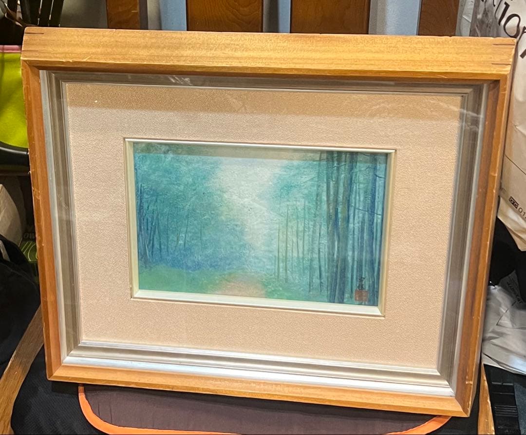心落ち着く油絵　山道　宇佳　サイズ絵画22.7X15.7額40X23x5.8㎝
