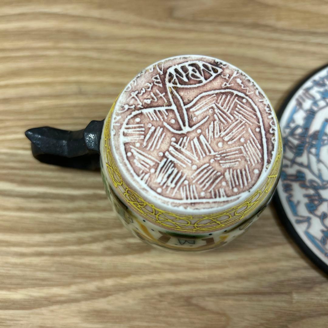 作家　陶芸作家　人気作家　下和弘　色絵釉彩カップ＆ソーサー　猫　1点もの　希少