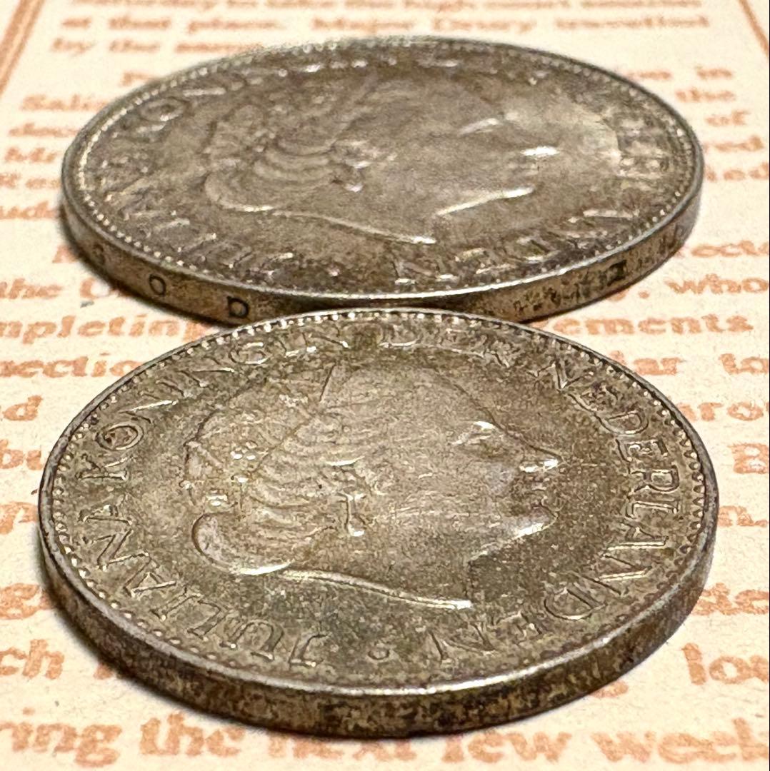 オランダ 2½ G, 1 G 銀貨2枚セット ユリアナ女王 きれいなトーン