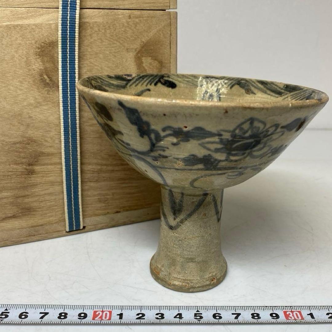 16世紀安南染付高台鉢　タニサ　 木箱付　幅約12.7cm 東R8-0205①