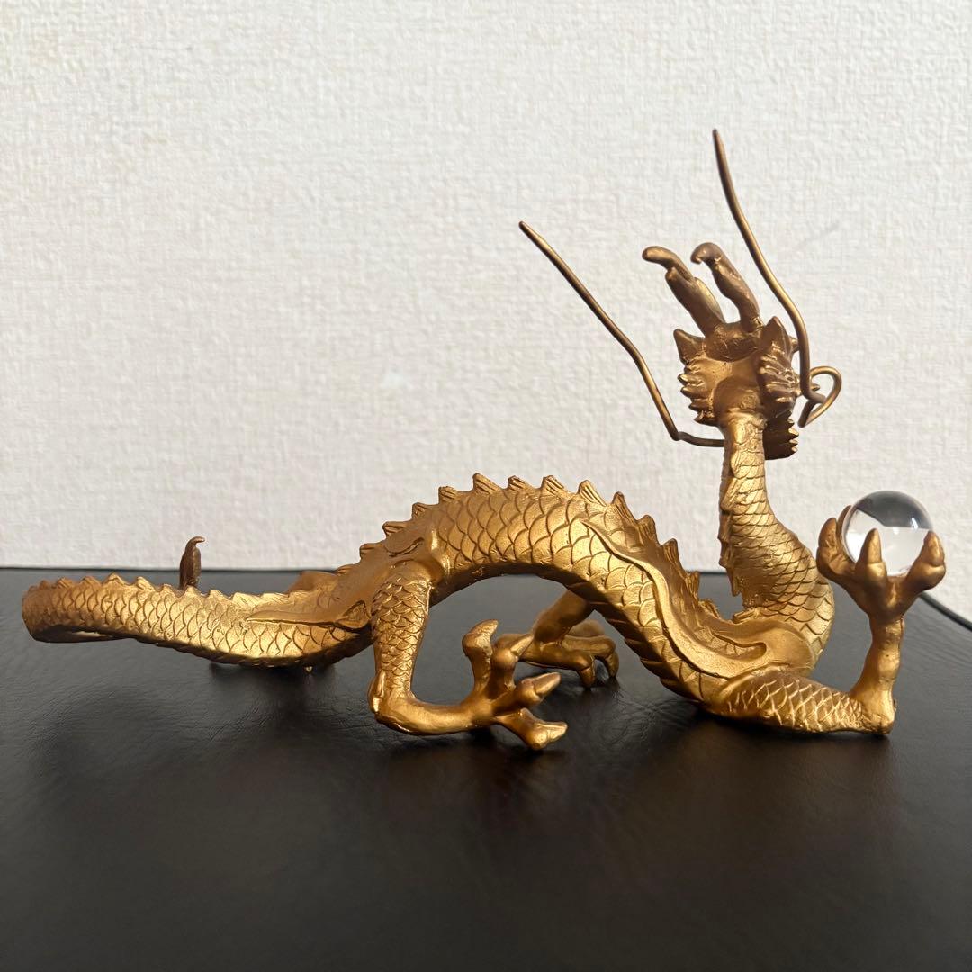 龍の置物 水杯 水晶 銅製 金龍