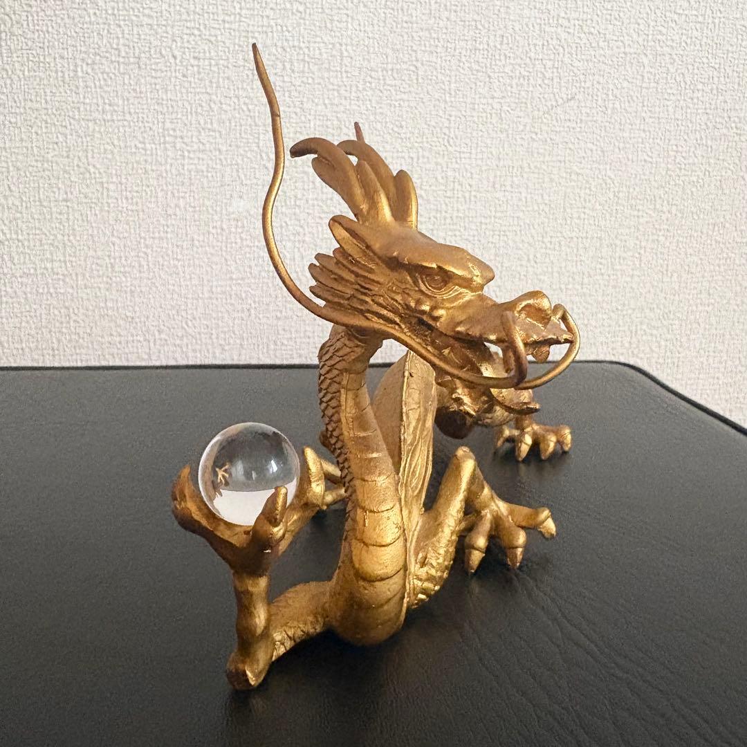 龍の置物 水杯 水晶 銅製 金龍