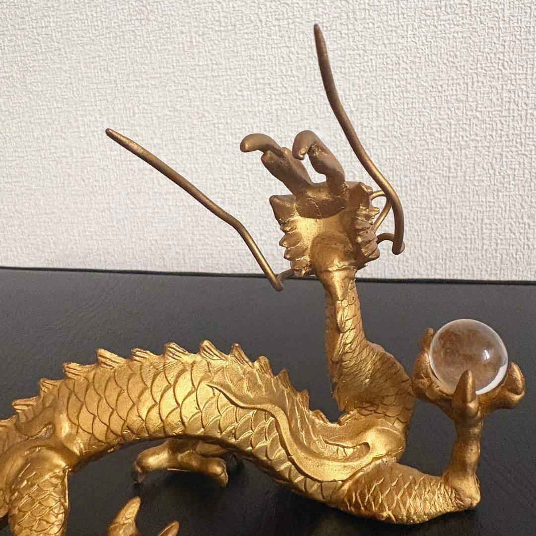 龍の置物 水杯 水晶 銅製 金龍