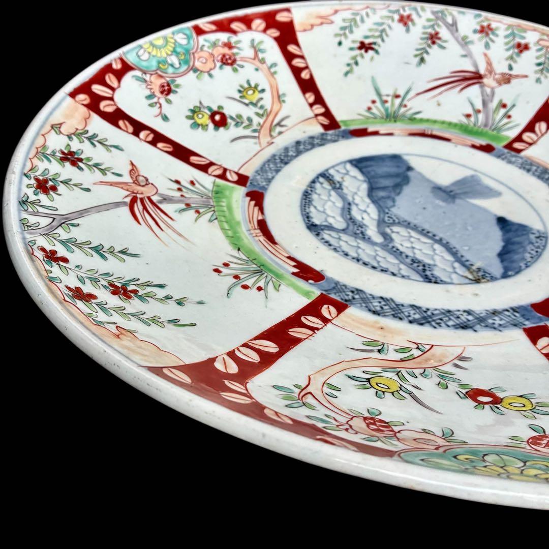 41.5cm 超特大 古伊万里 赤絵 骨董 飾り皿 伊万里焼（大型・送料込)