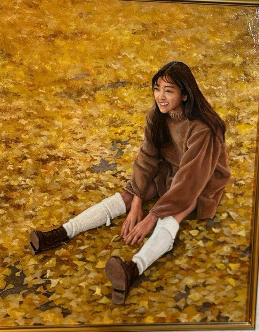 リアリズム　肉筆油彩画　美人画　【秋】