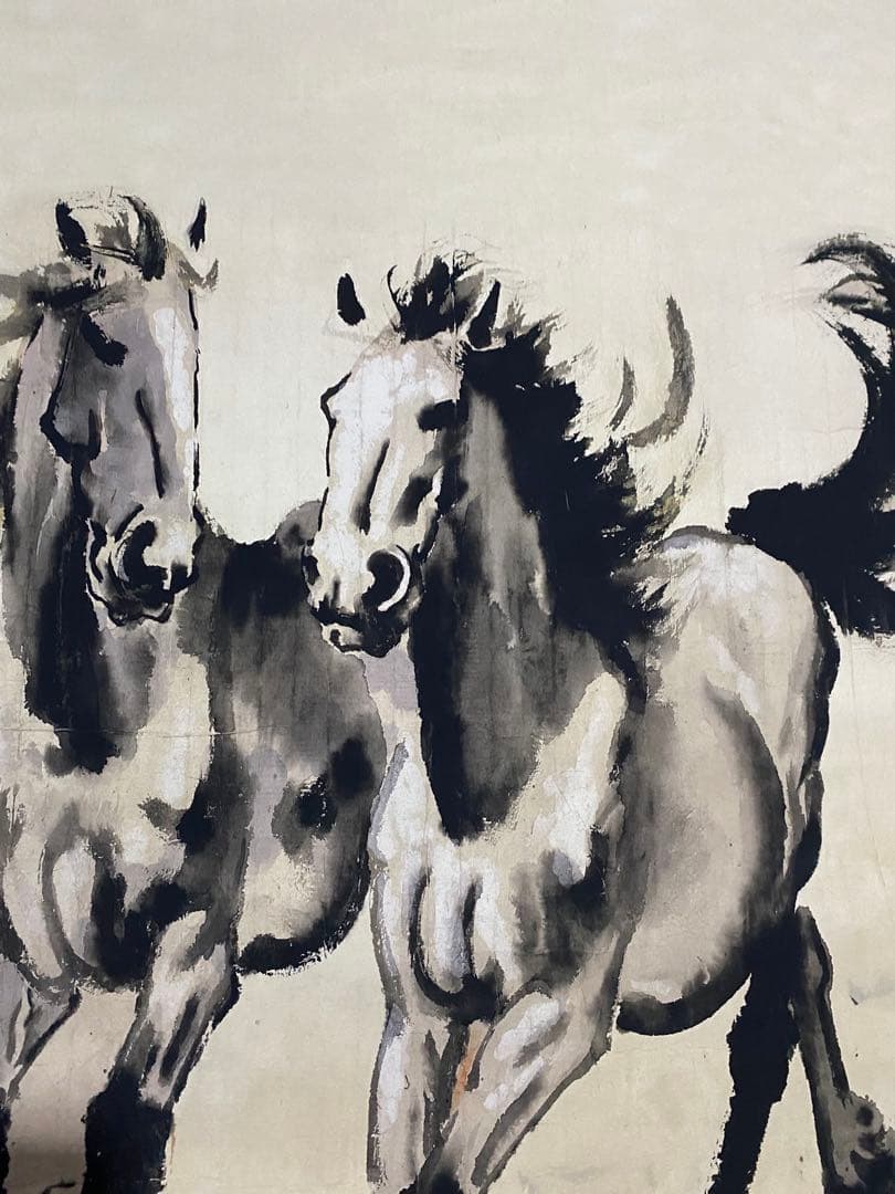 徐悲鸿 奔马图 中国画 掛け軸 水墨画 和室 玄関 茶室 壁掛け 美術品