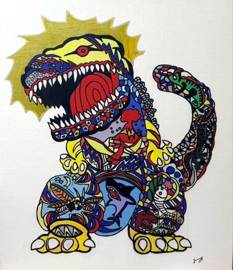 SALE【F10号】ジミー大西（ゴジラ）手描き/表裏サイン有り/油彩/額縁有り