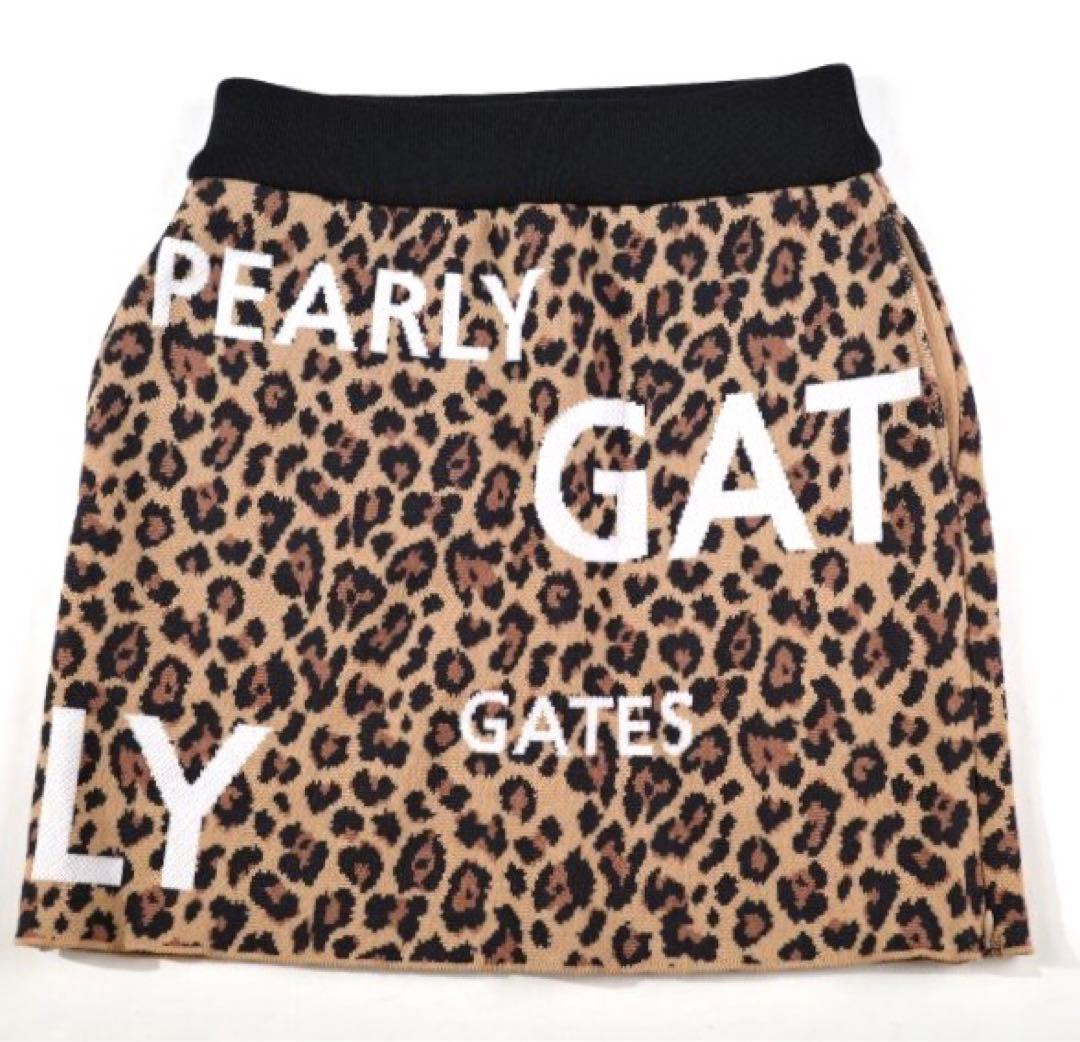 【PEARLY GATES】秋冬 レオパード柄 ニット ストレッチスカート0番S