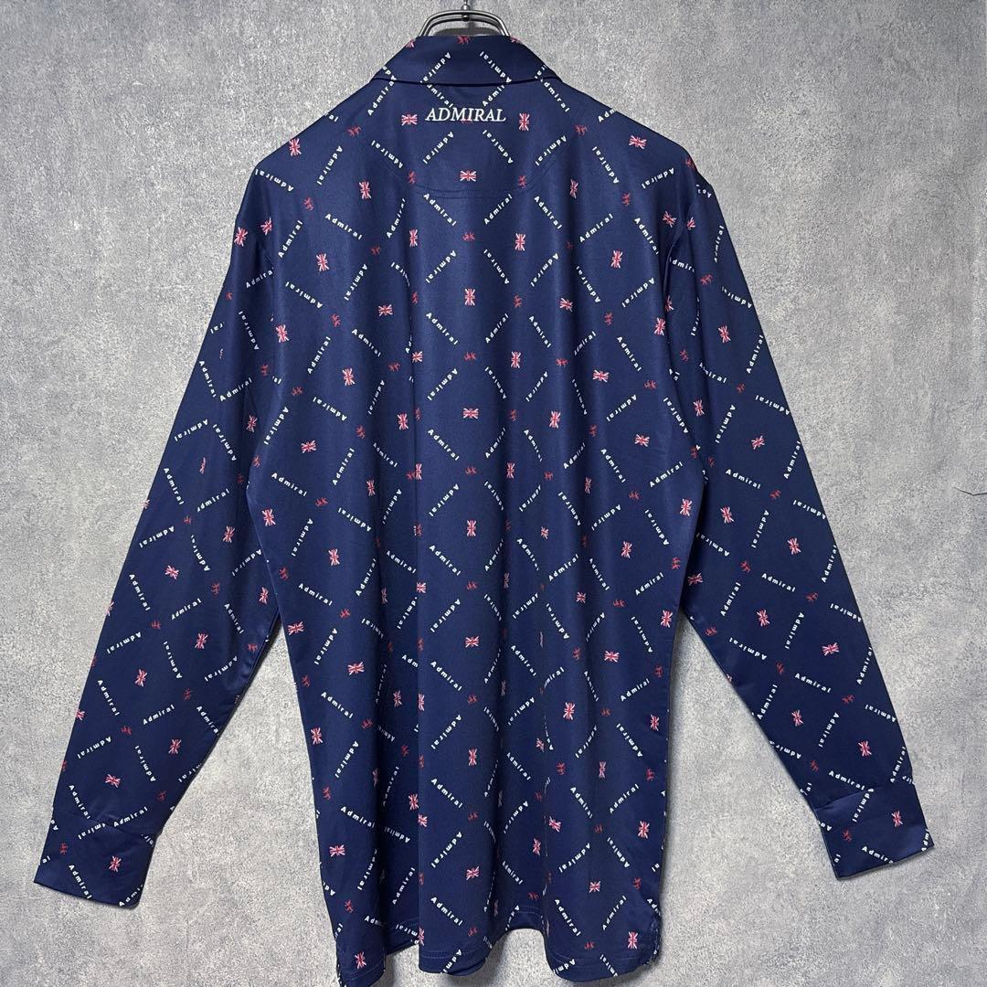 Admiral GOLF アドミラルゴルフ 総柄ロゴ ポロシャツ ネイビー LL