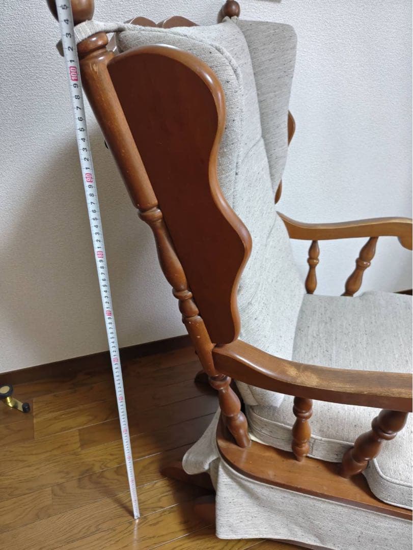 【最終価格2/14まで】レア美品　アンティークロッキングチェア＆オットマン張替済