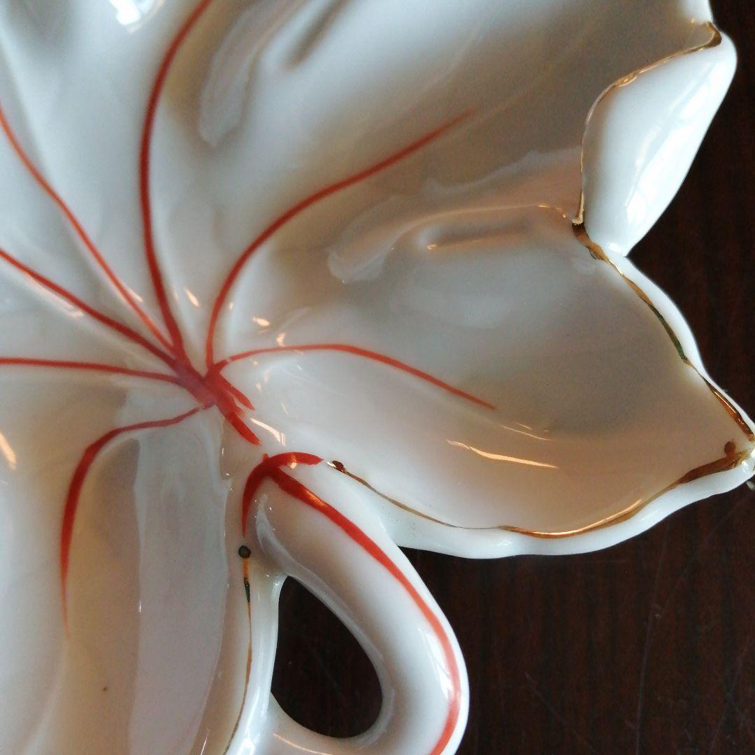 京焼　白磁紅葉形皿　5枚　18.6cm　大正～昭和初期