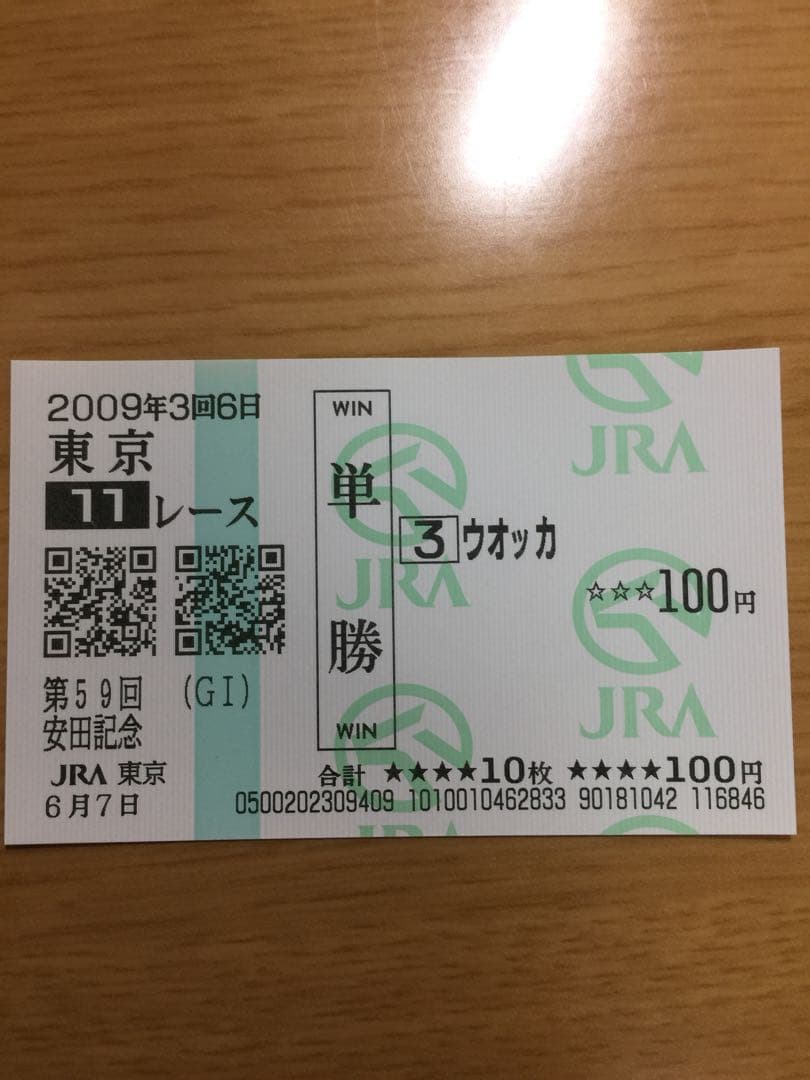 単勝馬券 ウオッカ 2009年安田記念