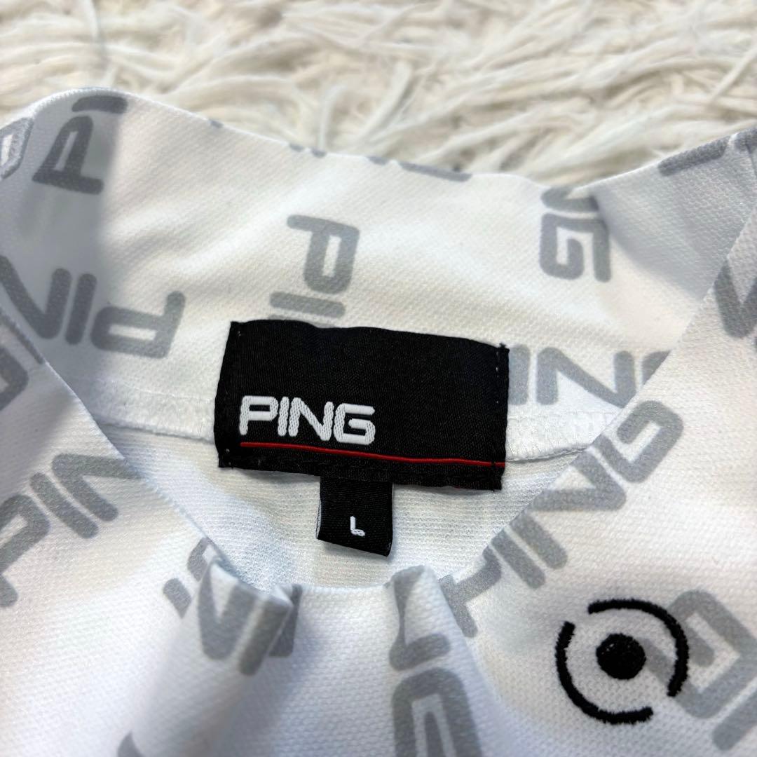 Ping ピン モックネック 総柄 ハイネック ストレッチ ホワイト ゴルフ