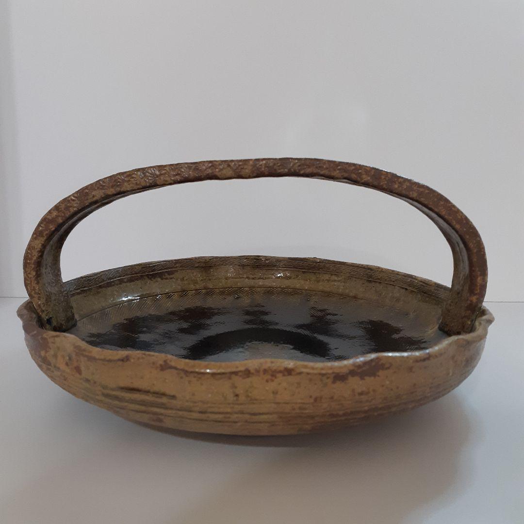 茶道具　竹田焼　呂人窯　菓子器　菓子皿　陶器　持ち手付　取手付