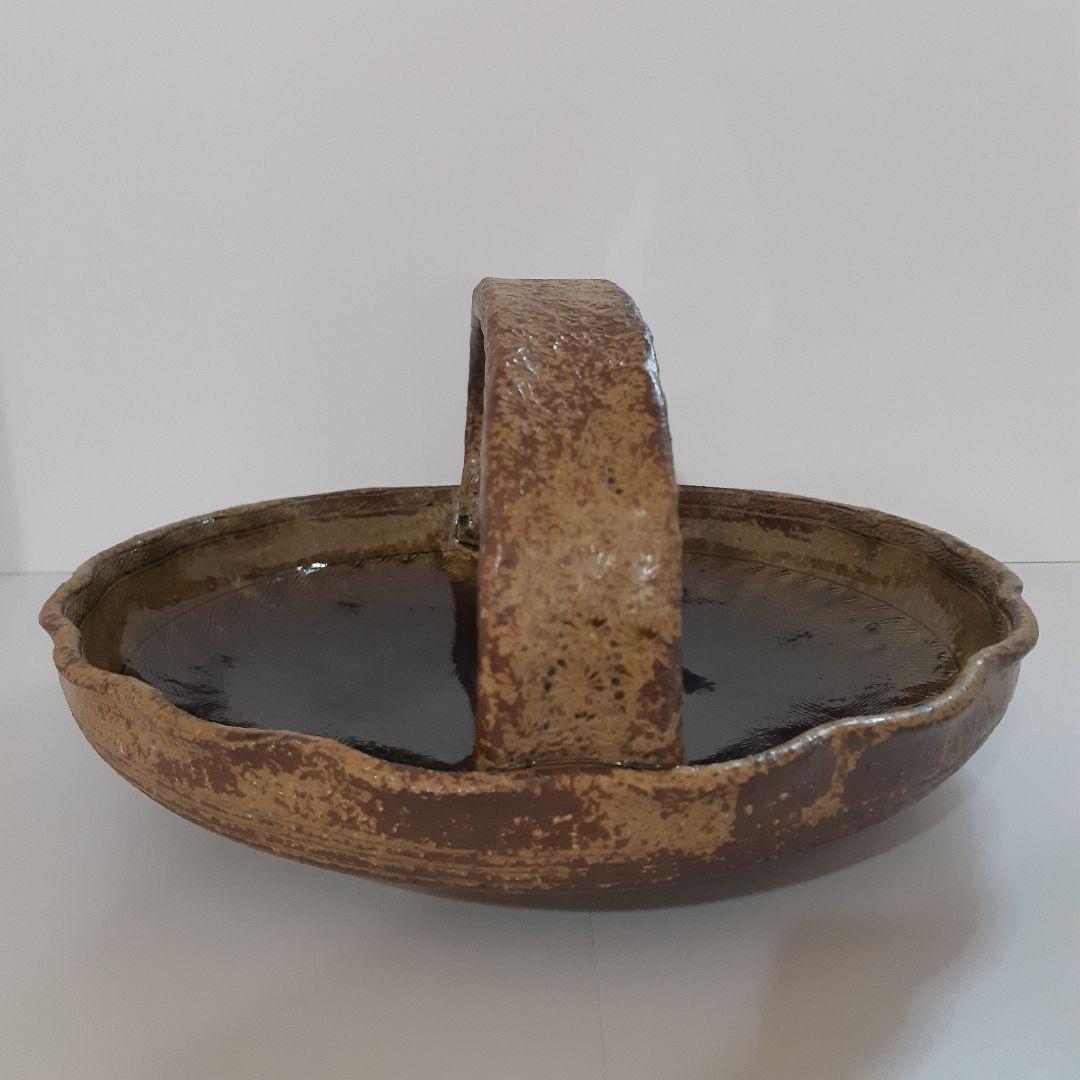茶道具　竹田焼　呂人窯　菓子器　菓子皿　陶器　持ち手付　取手付