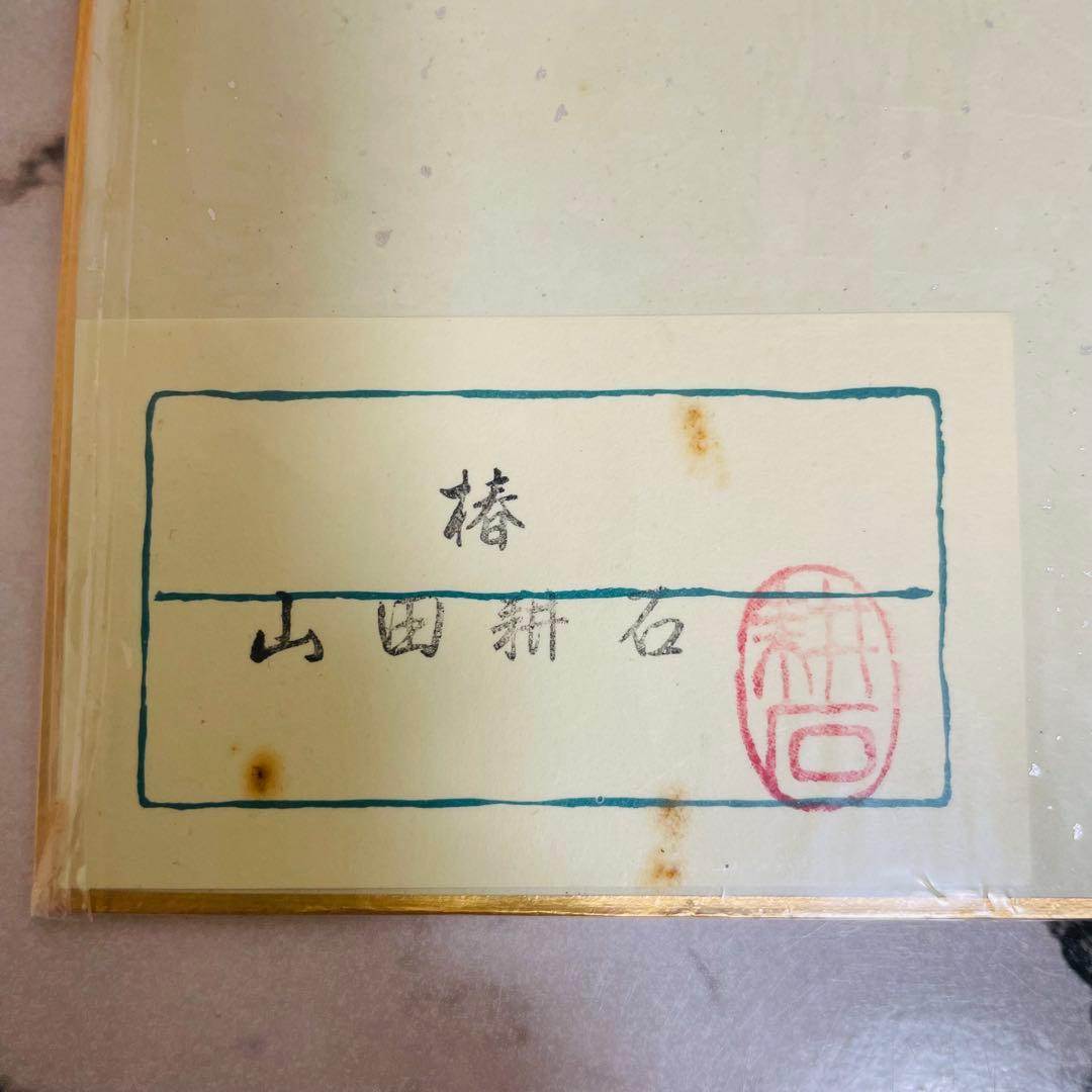 山田耕石　色紙　椿　水彩画