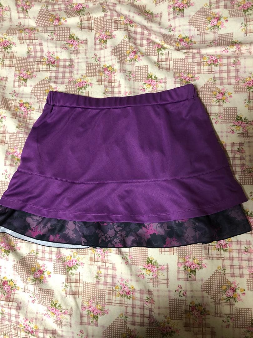 新品　プリンス　テニス　スコート パープル　花柄　L ステキ