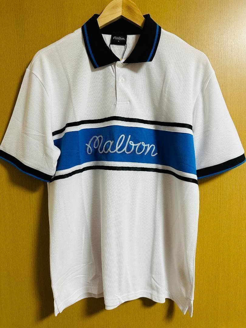 白色M マルボンゴルフ ポロシャツ malbon golf メンズ シャツ 刺繍