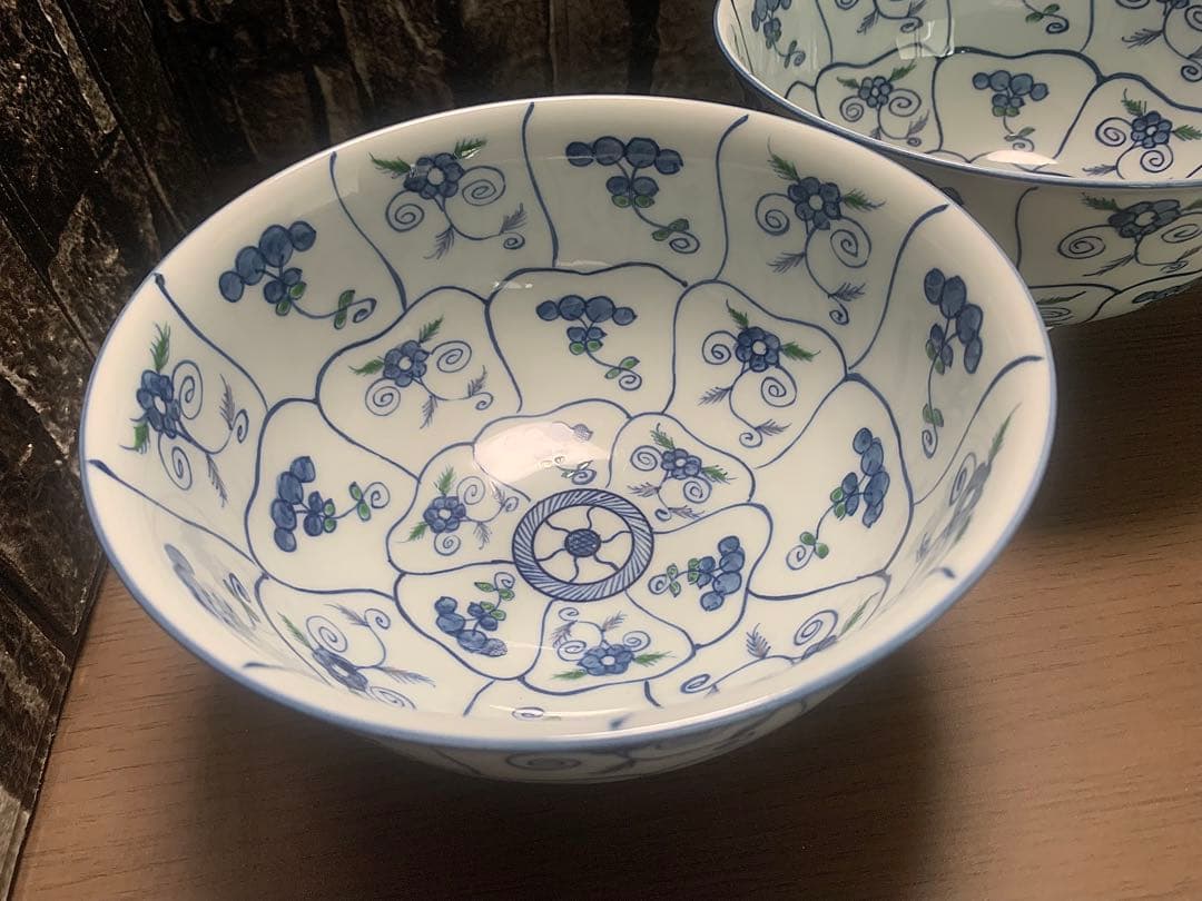 源右衛門窯 染錦なずな紋 麺鉢2客セット 未使用