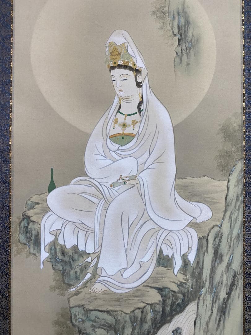 O*O様 松井玲二『岩上観音』仏画 共箱 美術年鑑掲載 爽床会会員 鷺山会主宰