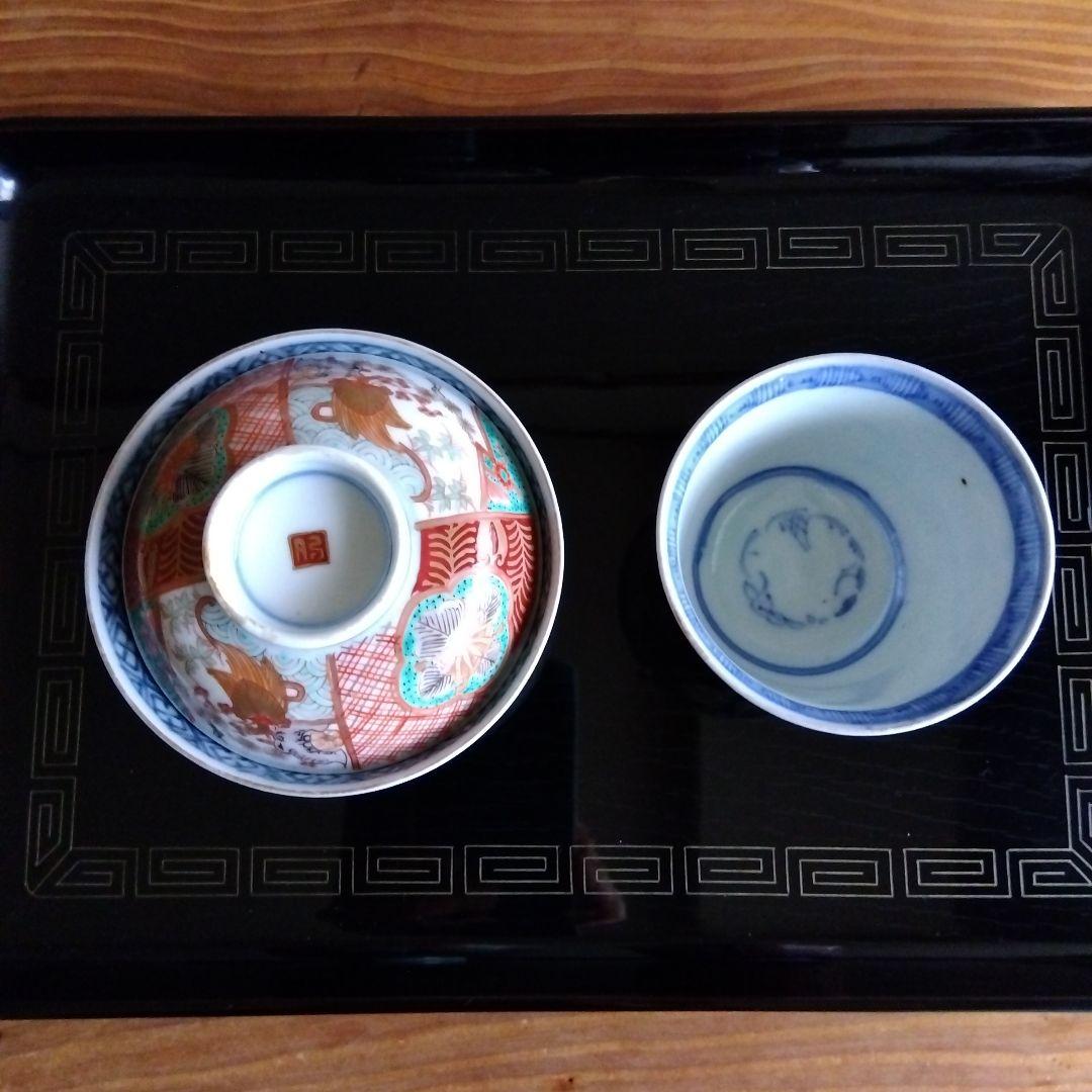 古伊万里　金彩　赤絵　蓋付き碗　１客　向付け　１客