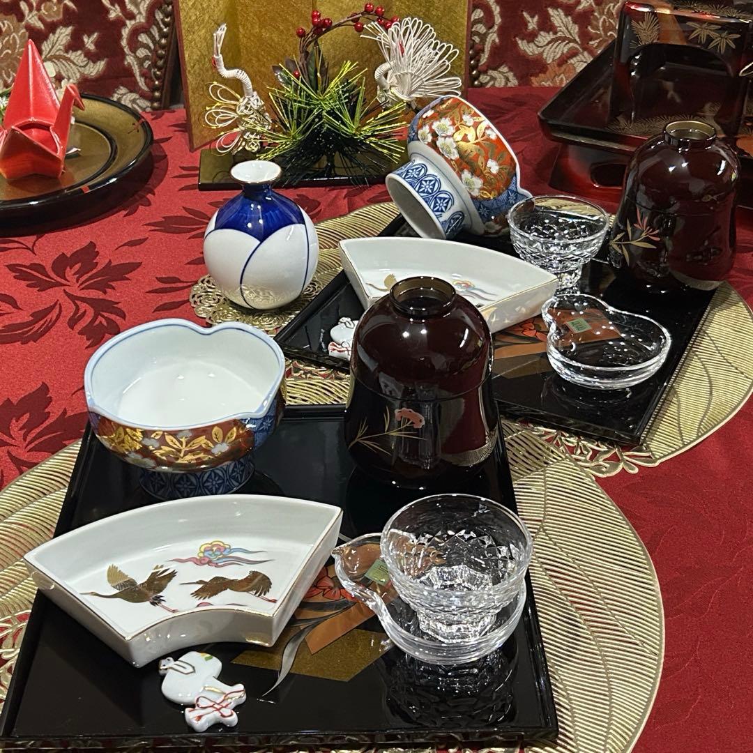 お二人様　お晩酌　九谷焼鶴扇皿　ひさご金箔椀　打出の小槌　白山ねじり梅など未使用