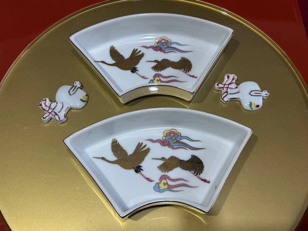 お二人様　お晩酌　九谷焼鶴扇皿　ひさご金箔椀　打出の小槌　白山ねじり梅など未使用