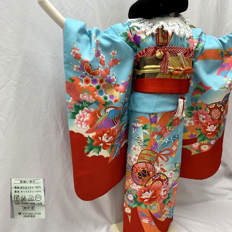 507ag27□七五三 七歳 女児 着物&袋帯 金彩 束ね熨斗 鼓□美品